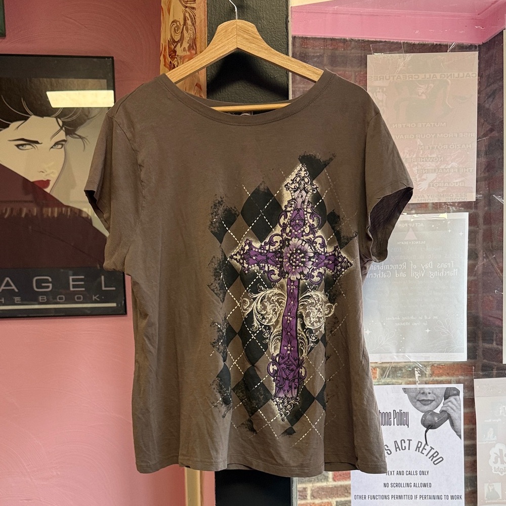 Y2K Grunge Appropriate Behavior Purple Cross Tee